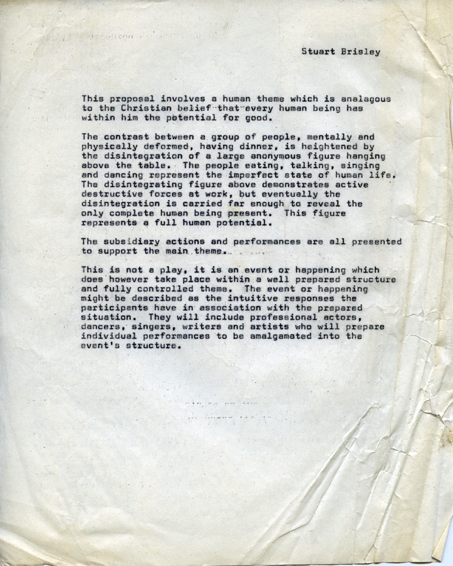 STUART BRISLEY, Proposal for 'Celebration for Institutional Consumption', 1970