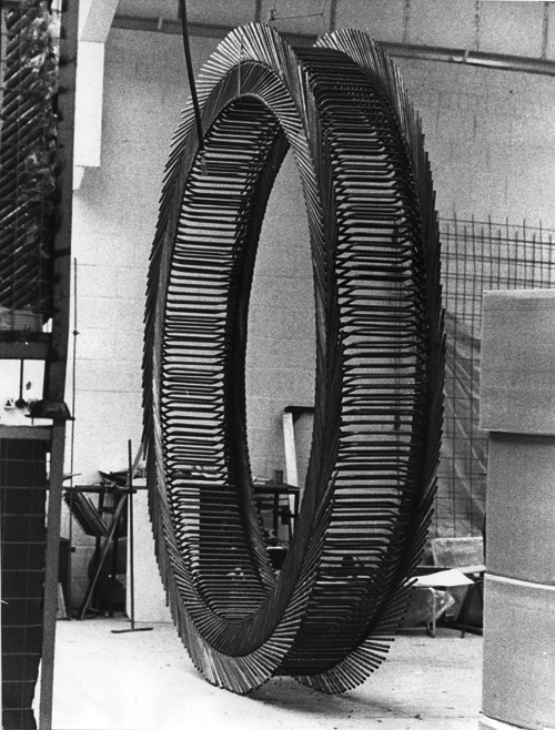 STUART BRISLEY, Hille Fellowship, 1970, Poly Wheel – Robin Day stacking chairs. 212 chairs circle.